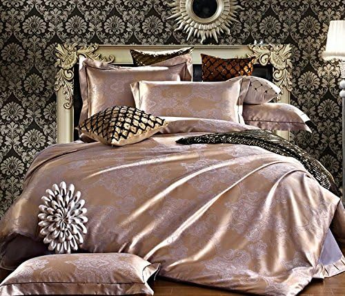 4 Piece Luxury Bedding Sets, Brown &amp; Lilac Bedding, Quality Cotton &amp; Polyester Bed Sets, Full/ Queen Size, Quilt Cover 80X91 inches (200x230cm)