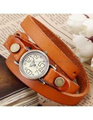 Ailisha Bronze Lady Wrap Bracelet Bangle Orange Leather Quartz Wrist Watch WAA385