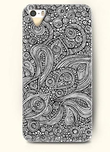 OOFIT Apple iPhone 5 5S Case Paisley Pattern ( Black and White Zentangle of Paisley and Eyes )
