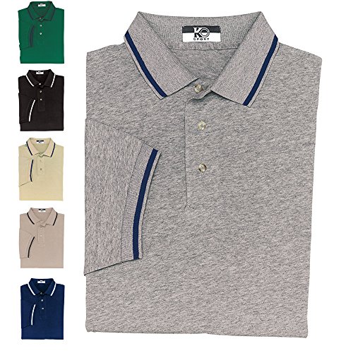 KC SPORT® Men's Golf Short Sleeve Solid Polo Shirt with Striped Collar Cuffs