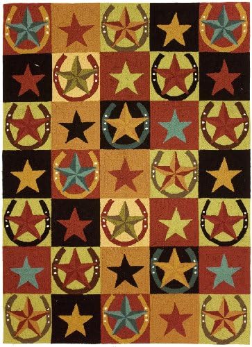 Homefires Western Stars and Horseshoes 8-Feet by 10-Feet Indoor Hand Hooked Area Rug