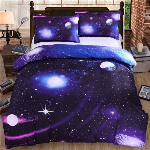 CLJ 3D Mysterious Boundless Digital Oil Printing Galaxy Colorful Outer Space Bedding Sets Bedlinen Duvet/Quilt Cover Set 4pcs (Twin/ Full, Galaxy Purple)