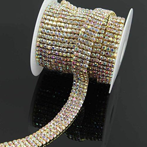 1 Yard 4 Rows Gold Tone Glass Crystal Ab Rhinestone Chain Costume Sewing Trims