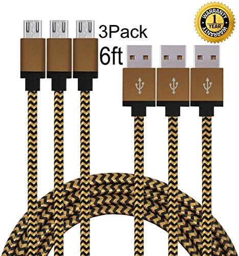 IFaxnn Micro USB Cable Nylon Braided 6ft Extra Long 2.0 Micro USB Charging Cable Cord for Android, Samsung Galaxy, HTC, Nokia, Huawei, Sony and Other Tablet Smartphone (coffee+black)