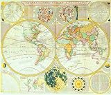 12X14 inch Rare Antique Map Canvas Art World Hemisphere Map