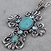 CHILDCITY Vintage Silver Plated Cross Carve Blue Crystal Oval Turquoise Pendant Necklace for Women Gift