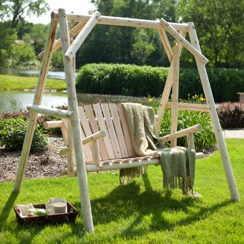 Rustic Natural Log Porch Swing and A-Frame Set Size - 70.5L x 55W x 67.3H inches