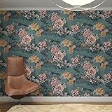 (ハンメロ)Hanmeroリピング 部屋 ふすま diy リフォーム用おしゃれな花柄壁紙 のりなし はがせる ビニールクロス 1ロール（53cm×10m） 花のイラスト＆ブルーの地色