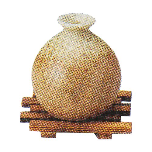 花瓶　信楽焼　備前風玉花瓶（木台付）