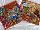 2 ETHNIC SARI DECORATIVE DECOR INDIAN DESIGNER CUSHIONS