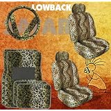 - 	 11pc Safari Tan Leopard Print Car Floor Mats, Low Back Seat Covers, Steering... by YSU