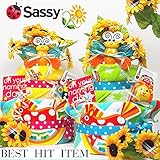 大人気！SASSy2段おむつケー♪サッシー 出産祝いギフト ベビーギフト★男の子/女の子/ダイパーケーキ/ひまわり (Mサイズ22枚(目安3～12ヶ月前後), リボン ピンク)