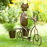 BIG FLOWER POT HOLDER CAT with BIKE garden sculpture vases