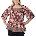 Pure Energy Junior Plus Floral Chiffon Square Neck Top - Brown