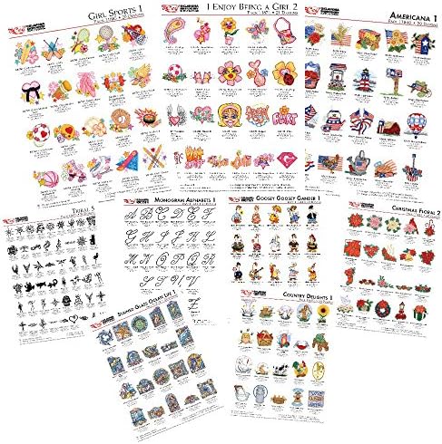 9 Packs OESD Stock Design , Includes Country Delights,Stained Glass Ocean Life,Christmas Floral,Goosey Goosey Gander,Americana,Monogram Alphabet,I Enjoy Being a Girl,Girls Sports,Tribal,Hundreds of Design All-in-One Brand New Mini CD Compatible with all PC and laptop ,For Brother embroidery machine,Janome embroidery machine, Husqvarna embroidery machine, Singer embroidery machine, Bernina embroidery machine,and other Brand machine