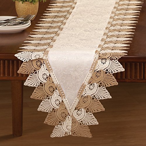 Two Tone Scalloped Lace Table Linens, Runner