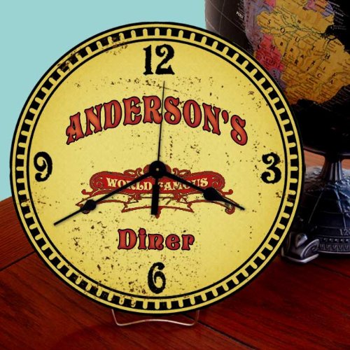 Personalized World Famous DINER WALL OR TABLE CLOCK Restaurant