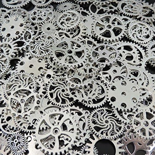GraceAngie (TM) 40pcs Mix Style Antique Silver Alloy Round Clock Watch Wheel Gear Pendant Charms 39357