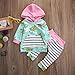Baby Girl 2pcs Set Outfit Flower Print Hoodies with Pocket Top+Striped Long Pants(1-2T, Green)