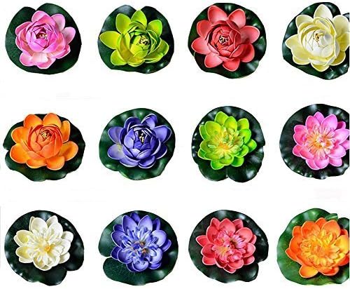 12pcs Colorfulife 4" Artificial EVA Lotus Floating Water Lily Blooming Mini Foam Flower Head Bud Pool Fish Tank Pond Home Garden Decoration by anglovesmile