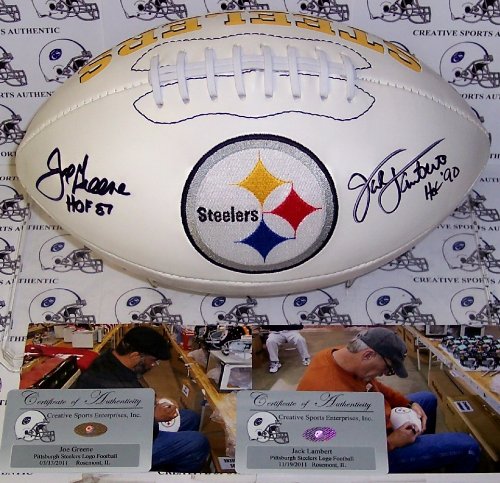 Jack Lambert and Joe Greene Hand Signed Pittsburgh Steelers Logo Football