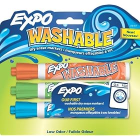 Expo Washable Bullet Tip Dry Erase Markers, 3 Colored Markers
