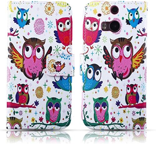 Cute Owls Wallet Leather Flip Folio Magnetic Skin Tpu Case Cover Card Slots for HTC One M8