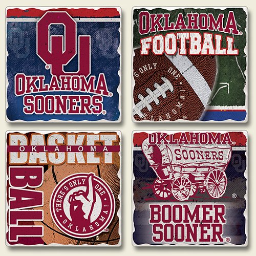 Oklahoma Sooners Assorted Tumbled Stone Coaster Set of 4, Highland Graphics