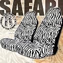 New Premium Grade 5 Pieces Zebra Print High Back Car Seat Covers Set with Steering Wheel and Seat Belt Covers with 24 Disc Capacity CD Wallet