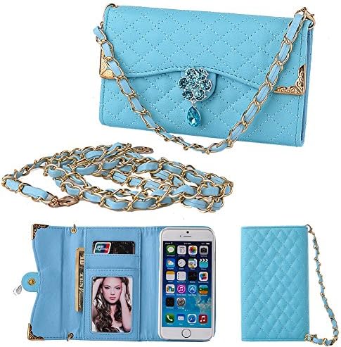 Iphone 6 plus leather case, FIBEST Elegant Handbag Design Bling Crystal Diamond Clasp Flip Folio Wallet Leather Case Card Slot Cover with Strap for Apple Iphone 6 5.5 iphone plus with Stylus Pen (Blue)