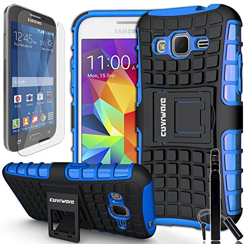 COVRWARE® Samsung Galaxy Core Prime / Prevail LTE - 3 in 1 Bundle [Terrapin Series] Dual Layer Armor Protective Case [ Kickstand ] [ Screen Protector ] [ Stylus Pen ] - Blue (GW-G360-T02)
