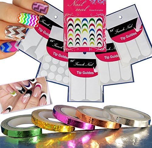 11 pcs Nail Art Chevron Decorative Stripping Tape / White Tip Guides Various Styles / Colorful 3D Stickers by Demo Nail Art