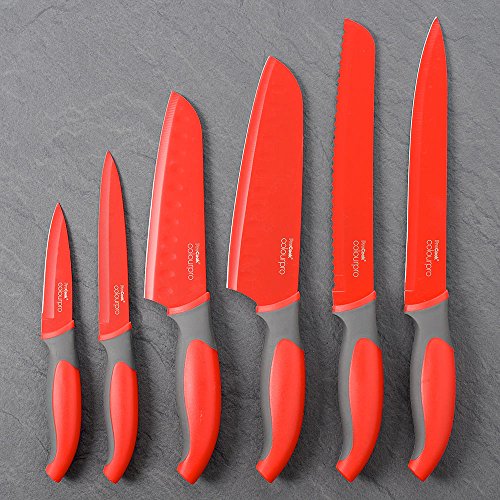 Best Offer ProCook Colourpro 6 Piece Knife Set Red Top Kitchen Knife Sets