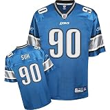 Men's Ndamukong Suh #90 Detroit Lions 2010 Rookie NFL Replica Football Jersey by Reebok (Royal-White