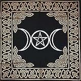 Altar Tarot Cloth: Triple Goddess With Pentagram - 24" x 24" (Gold/Silver on Black Pentacle/Pentagram)