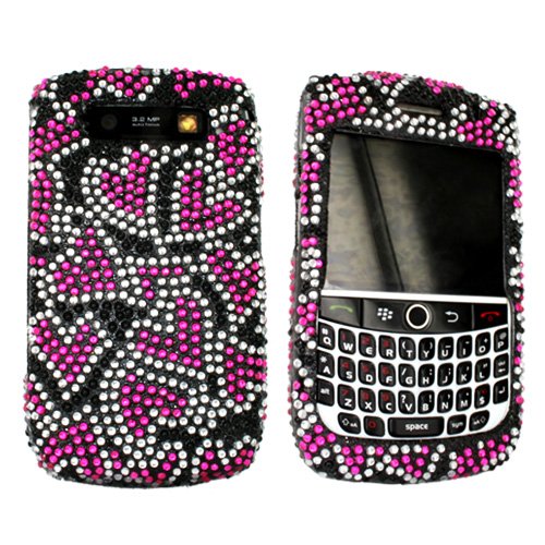For Blackberry Curve 8900 Bling Hard Case Pink Hearts