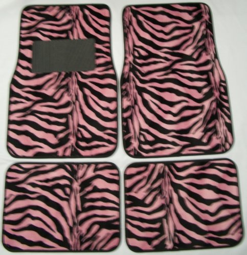 Pink Zebra Animal Print Front & Rear Car Truck SUV Carpet Floor Mats