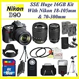 Nikon D90 SLR Digital Camera with Nikon 18-105mm Vr Lens + 70-300mm Lens +  ....