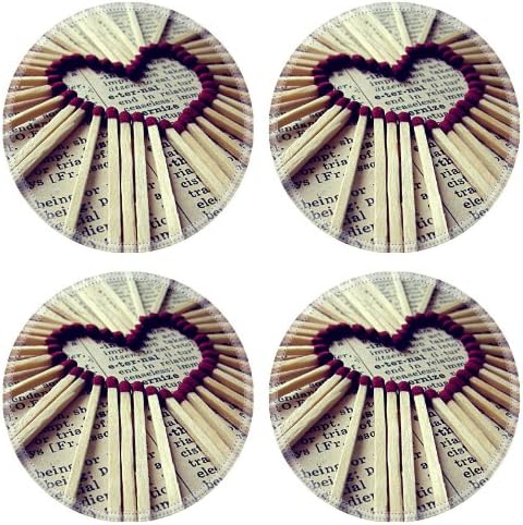 Matches February 14 Darling Honey Sweet Lovers Holiday Love Valentines Day Holiday Creative Round Coaster (4 Piece) Set Fabric Rubber 5 Inch Size Liil Coaster Cup Mug Can Water Bottle Drink Coasters Stain Resistance Collector Kit Kitchen Table Top Desk