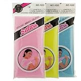 Salux Nylon Japanese Beauty Skin Bath Wash Cloth/towel (3) Blue Yellow and Pink