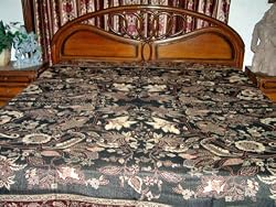 Black Pashmina Jamavar Indian Bedspread Bedding Couch Throw King/queen 108"