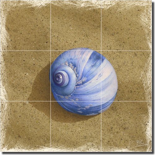 Ceramic Tile Mural 12 75 x 12 75 Sea Shell Blue Shell on Brown Beach by Brian Cody Kitchen Shower Backsplash