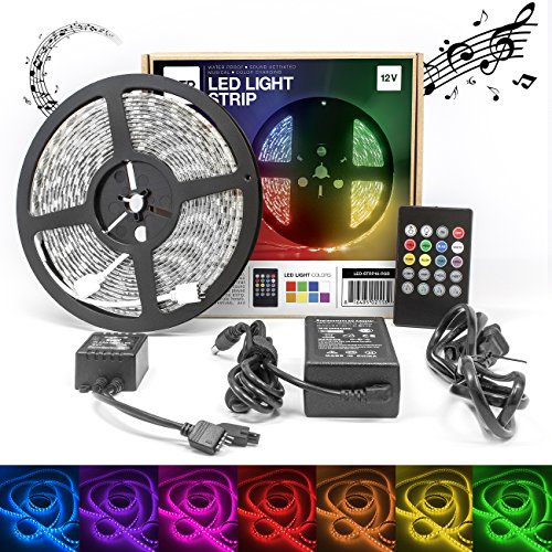 LED Concepts® Strip Lights Colored Led Rope Lights for Indoor and Outdoor Decoration Music Controlled Waterproof LED Lights (300 LEDs, RGB, 20 Key, 16.4ft)