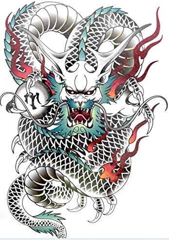 Big size fake tattoo stickers for back Length 12.6" X Wide 8.66" colorful cool dagron fake tattoo stickers for men