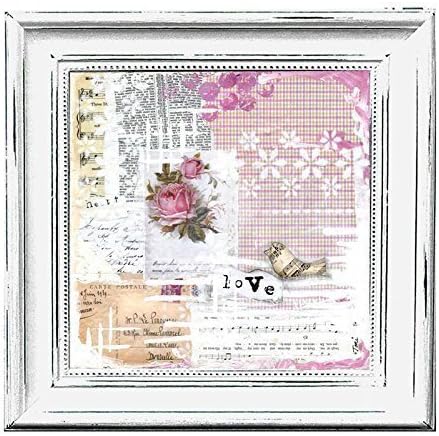 8x8 Mixed media art print - pink rose shabby cottage chic wall art, vintage bird - love - quote, girls room, baby's room, vintage style