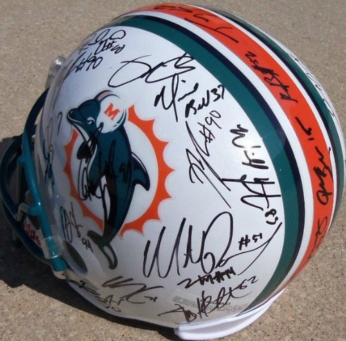 2011 MIAMI DOLPHINS TEAM SIGNED AUTOGRAPHED FULL SIZE HELMET HENNE BUSH COA + HOLOGRAM