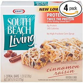 South Beach Living,  Protein Fit,  Cereal Bars, Cinnamon Raisin, 5-Count Bars (Pack of 4)