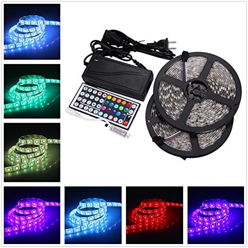 iShining 32.8Ft/10M 2 Rolls DC 12V Flexible 5050 RGB LED Strip Light, Waterproof Multi-colored LED Tape, 150led RGB Color Changing Light Strip With Mini 44key Remote Controller + 12V 5A Power Adapter