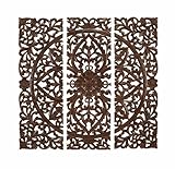 IMAGE OF Benzara 14255 48 in. Set of 3 Hand Carved Wood Wall Panels Sculpture