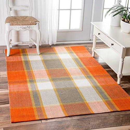 nuLOOM Handmade Flatweave Plaid Orange Rug (7'6 x 9'6)